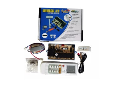 O cutie cu Placa electronica universala AC QD-U03C si o telecomanda pentru sistemul de ventilatie.