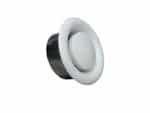 Valva de refulare D100 este un difuzor de aerisire rotund alb, cu un disc central reglabil și o bază cilindrică neagră.