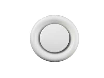 Valva de refulare D100, un difuzor de aerisire rotund de culoare albă, cu un panou circular central, este afișat pe un fundal alb.