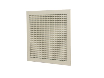 Un perete alb cu o Grila aspiratie 595x595 EGG (tip fagure) 45gr pe el, asigurand ventilatie.