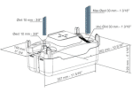 Diagrama tehnică a pompei de condens Sauermann SI-83 cu dimensiuni etichetate, racorduri pentru tuburi și instrucțiuni de instalare pentru țevi cu diametre specificate.
