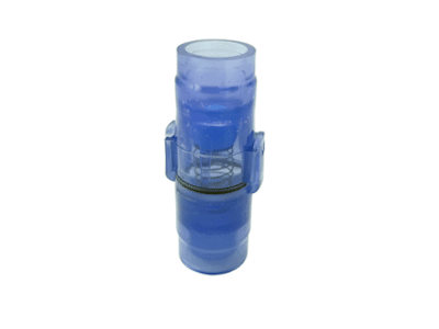 O supapă de reținere Sifon vertical uscat 3/4' din plastic albastru transparent cu formă cilindrică este afișată pe un fundal alb simplu.
