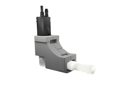 Pompa de condens Vamp-X, un senzor electronic gri și negru, are un conector alb și este compatibil cu sistemele Pompa de condens. Acesta este prezentat pe un fundal alb.