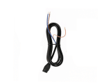 Cablu electric negru pentru Pompa de condens Vamp-C, cu un conector la un capăt și trei fire expuse - albastru, maro, portocaliu - la celălalt, înfășurat într-o buclă pe un fundal alb.