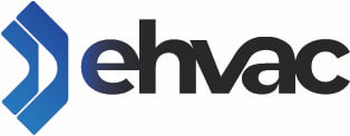 Logo cu o formă geometrică albastră stilizată în stânga și cuvântul "ehvac" cu litere îngroșate, negre și minuscule în dreapta.