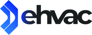 Logo care prezintă un simbol geometric albastru în stânga cuvântului "ehvac" cu litere îngroșate, negre și minuscule.